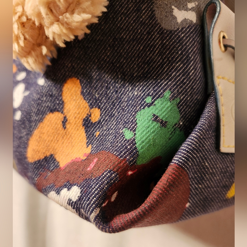 Dooney And Bourke -Vintage Denim Splatter Paint Chain And Leather Strap Bag - Picture 5 of 16